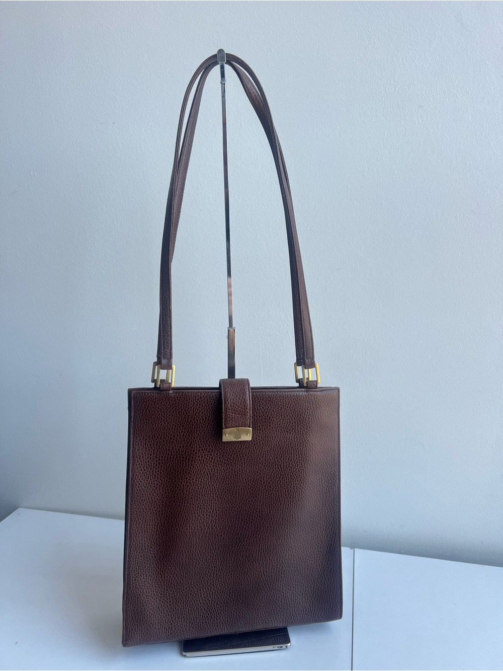 Vintage Mark Cross Brown Pebbled Leather Shoulder Bag Broken Closure *Flawed